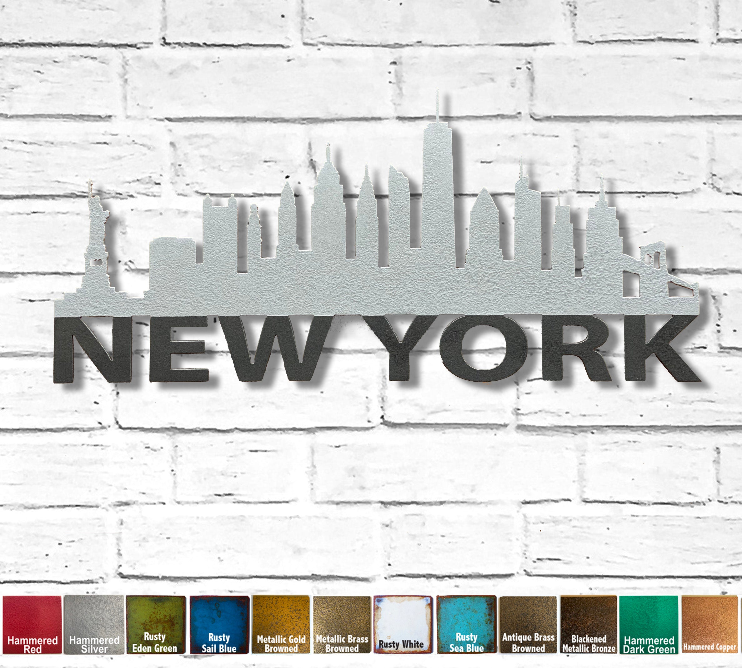 New York Skyline - Metal Wall Art Home Decor - Made in the USA - Choose 23", 30" or 40" Wide - Choose your Patina Color - Hanging Cityscape - Free Ship