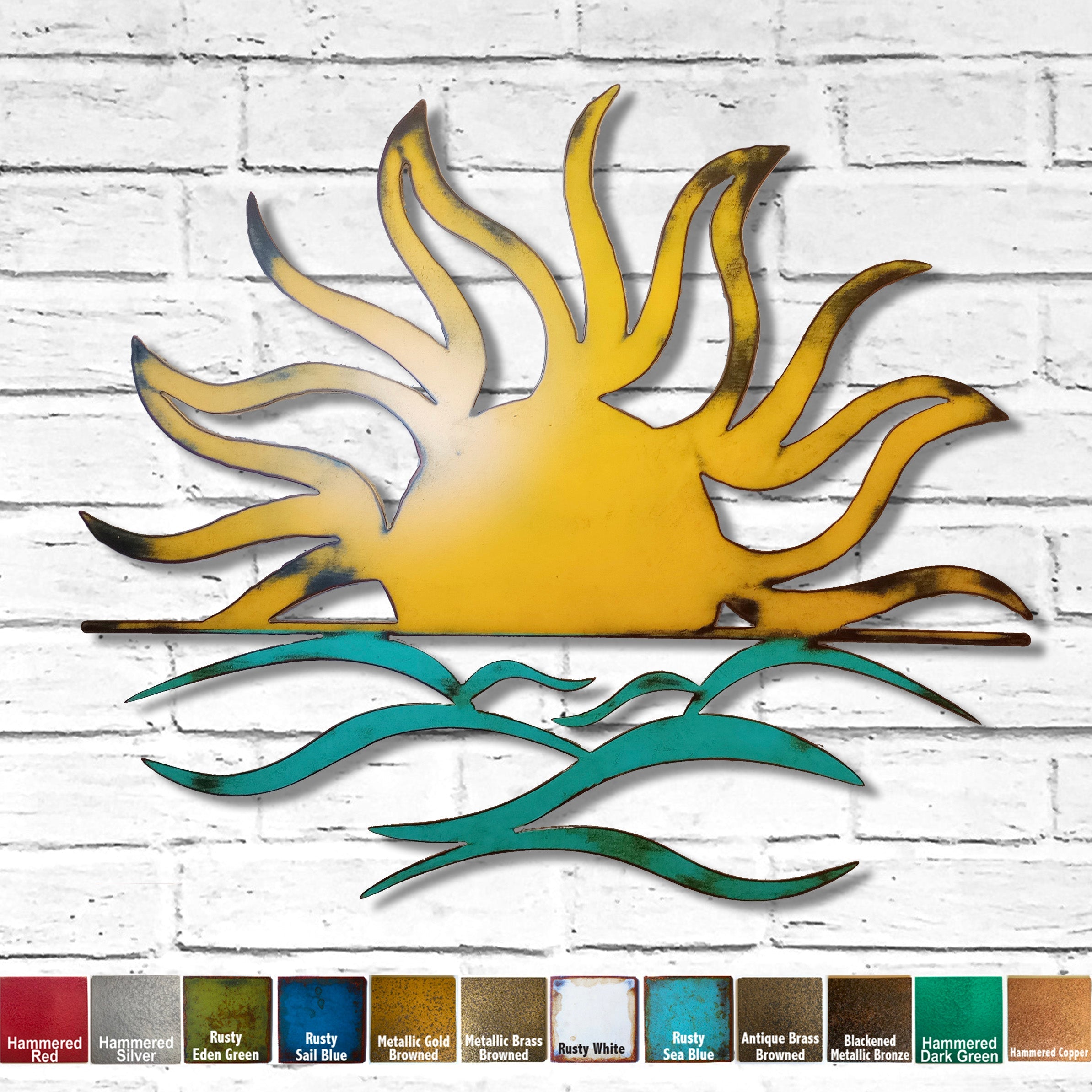 Sun and Waves - Metal Wall Art Home Decor - Handmade in the USA - Choose 36" or 30", Choose your Patina Color - Free Ship