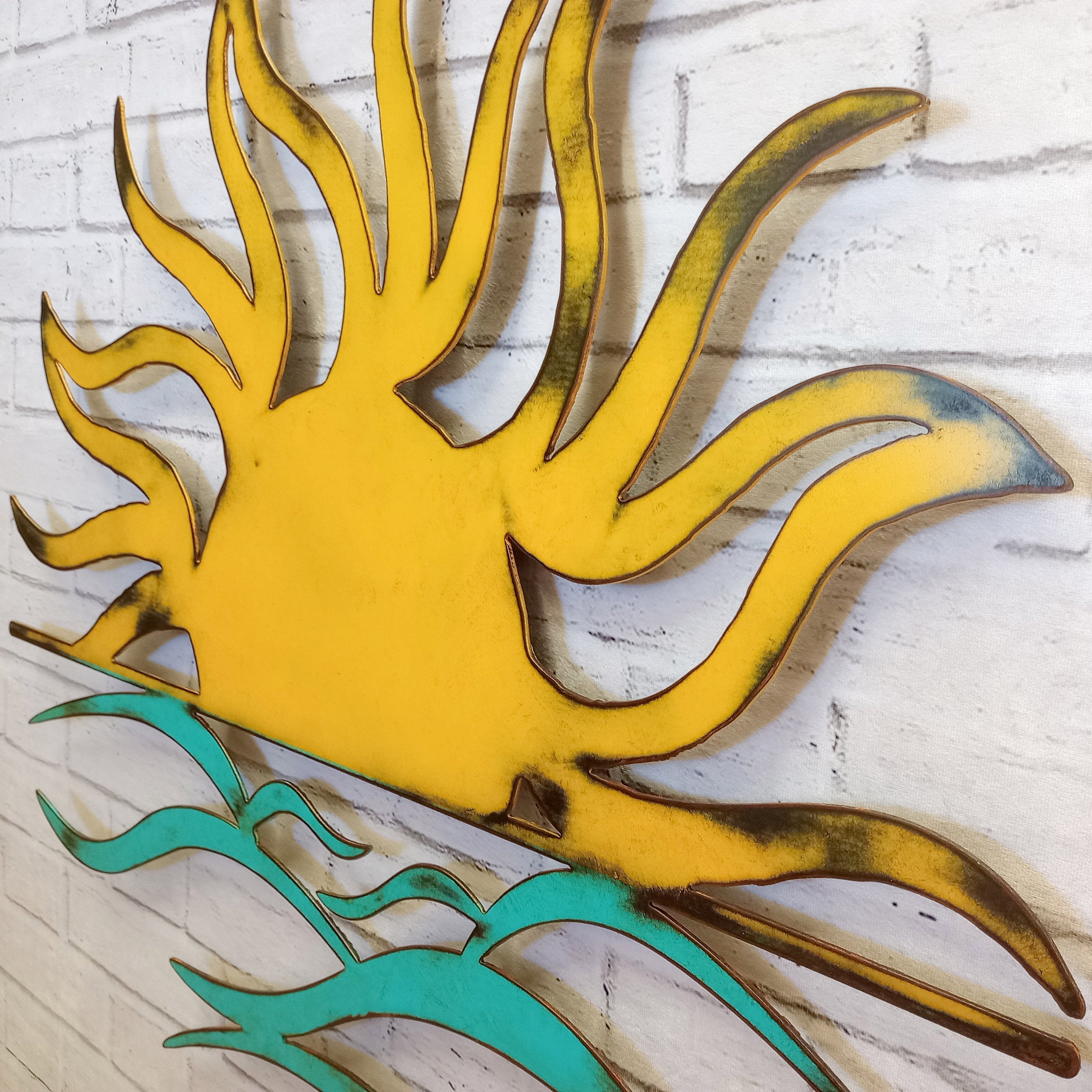 Sun and Waves - Metal Wall Art Home Decor - Handmade in the USA - Choose 36" or 30", Choose your Patina Color - Free Ship