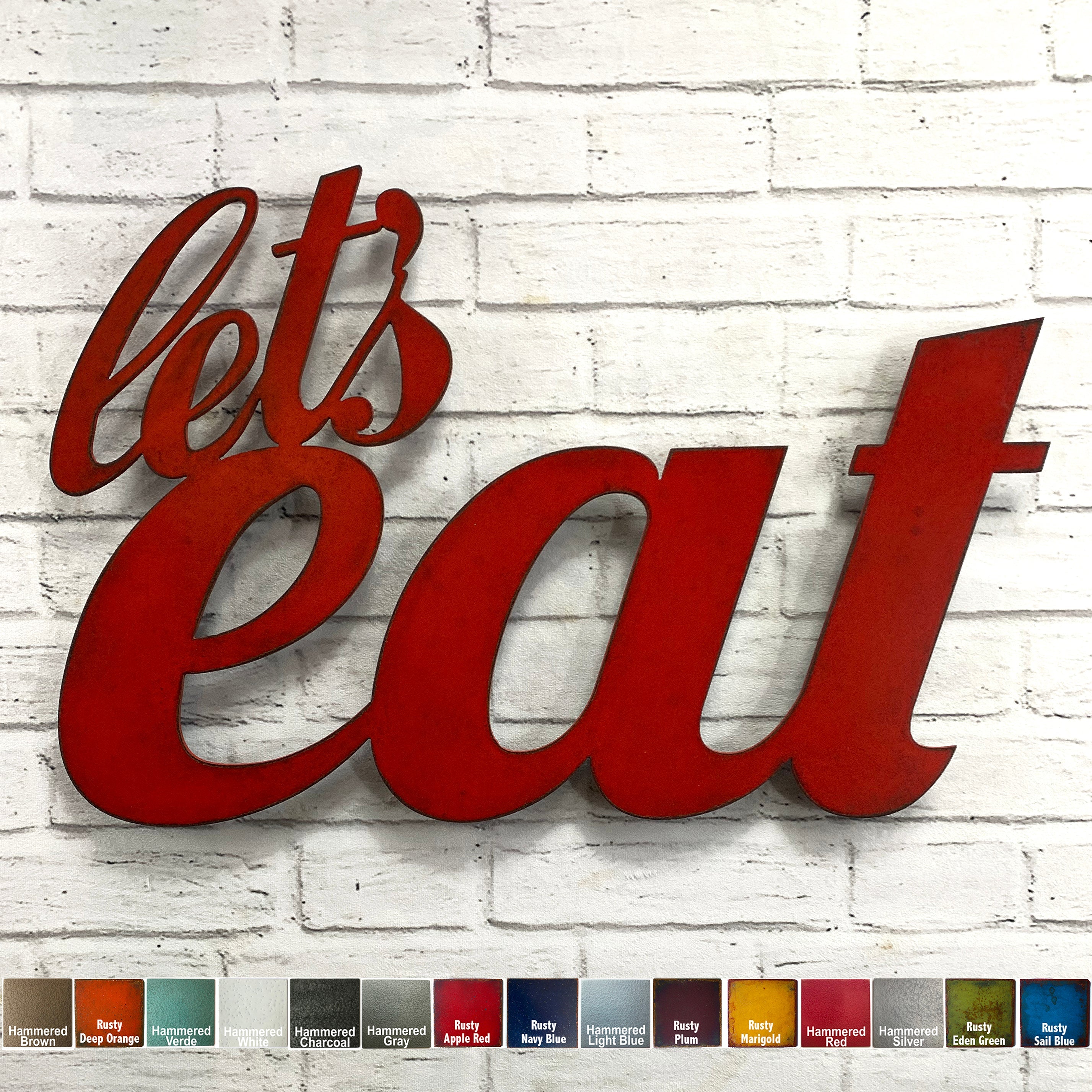 let's eat words metal wall art home decor cutout handmade by Functional Sculpture llc