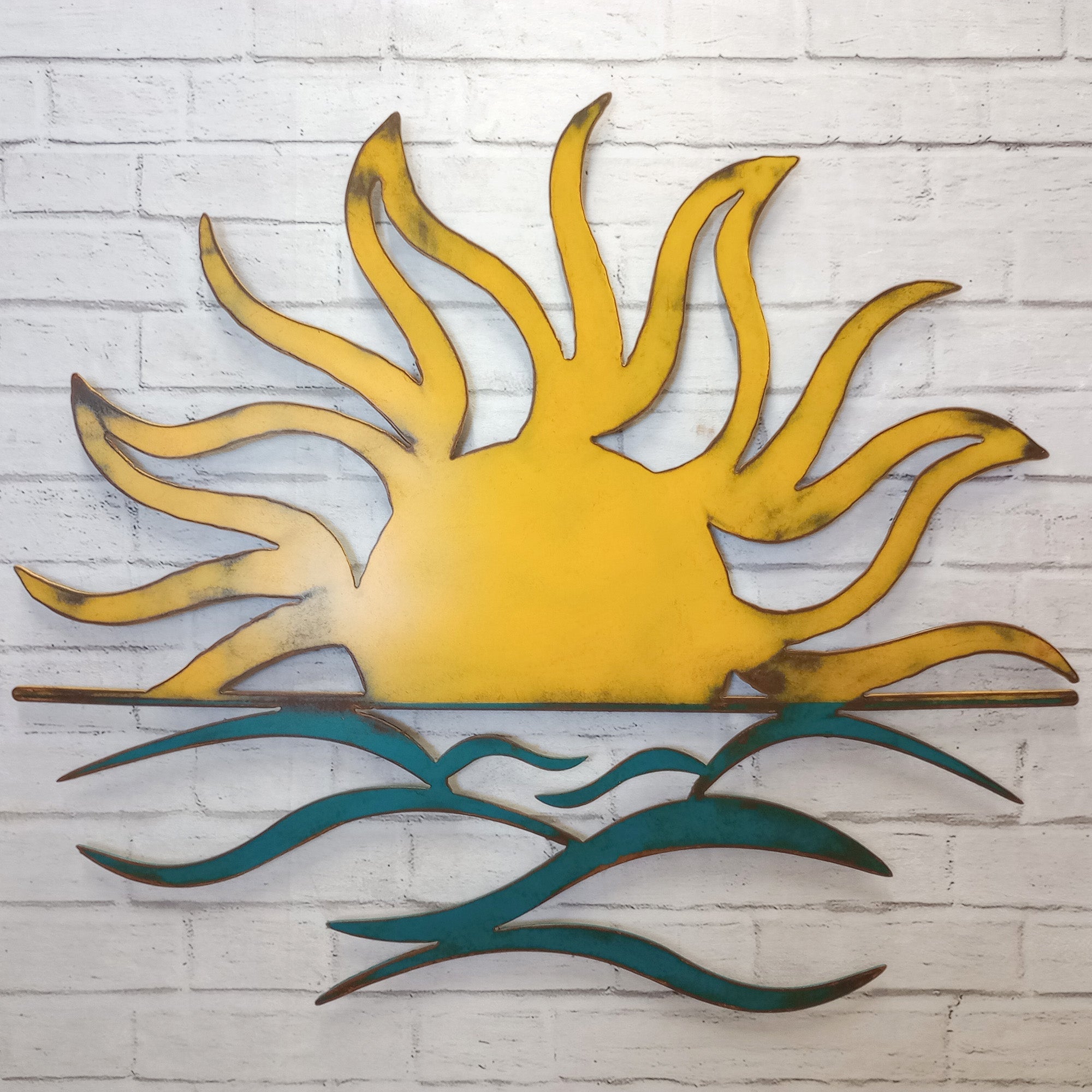 Sun and Waves - Metal Wall Art Home Decor - Handmade in the USA - Choose 36" or 30", Choose your Patina Color - Free Ship