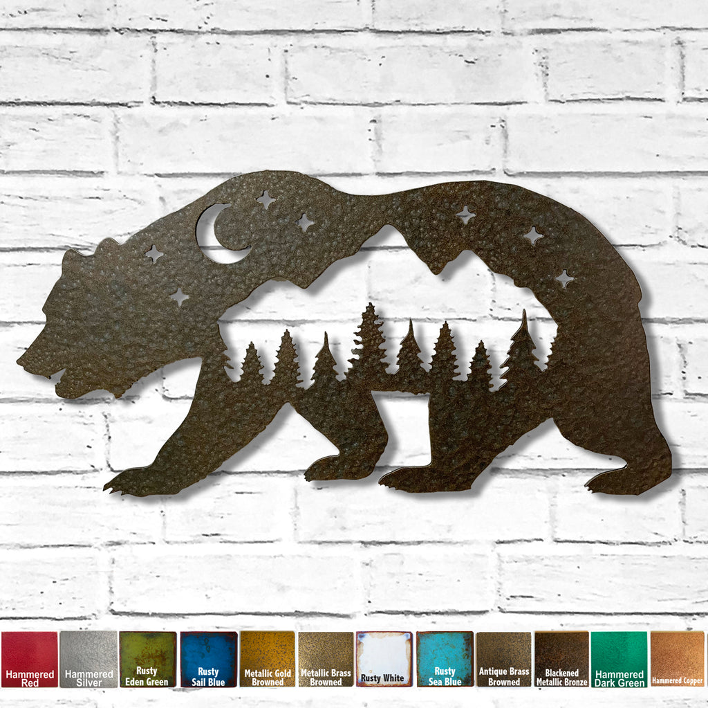 Bear with Trees - Metal Wall Art Home Decor - Handmade in the USA - Choose 12", 17" or 23" Wide Choose your Patina Color - Free Ship