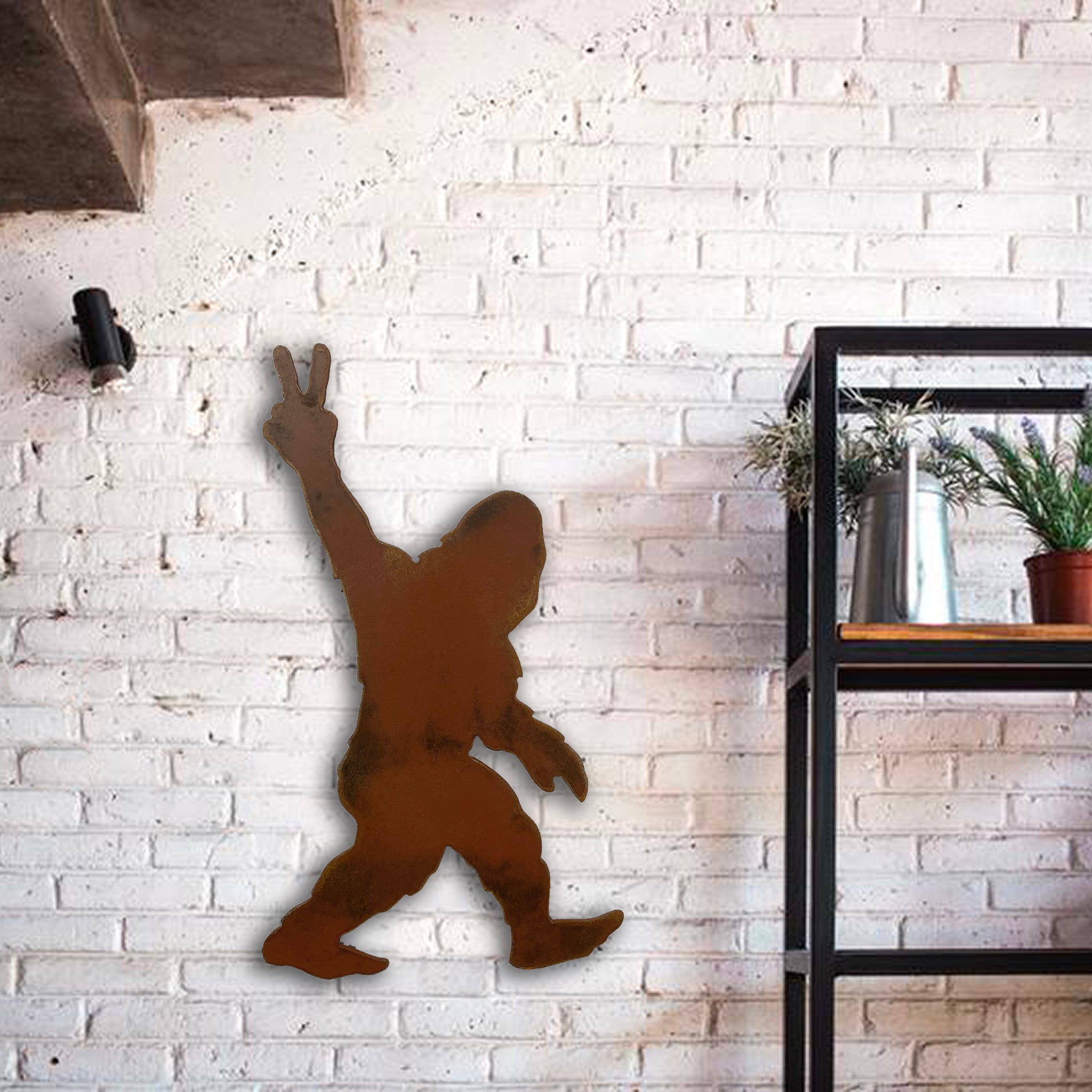 Bigfoot Yeti Peace Sign - Metal Wall Art Home Decor - Handmade in the USA - Choose 12", 17" or 23" tall Choose your Patina Color - Free Ship