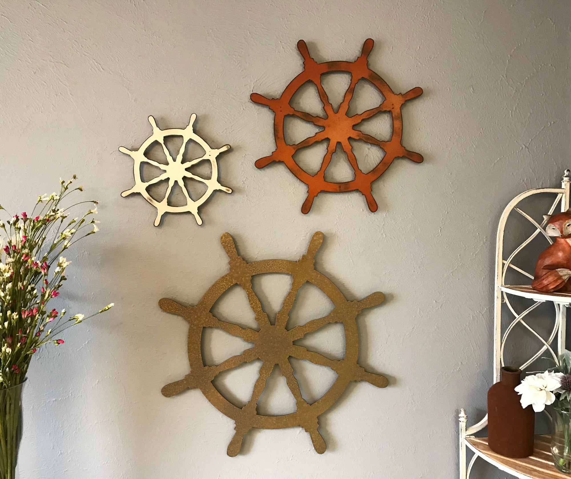Captain's Wheel - Metal Wall Art Home Decor - Handmade in the USA - Choose 11", 17" or 23" - Choose your Patina Color - Free Ship