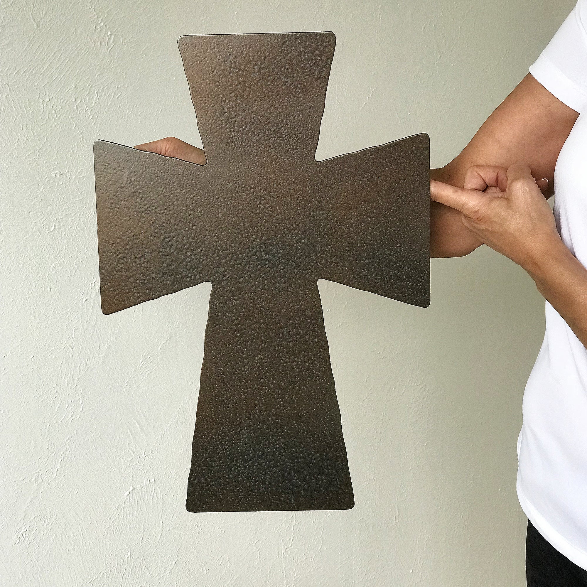 Wooden Look Cross - Metal Wall Art Home Decor - Made in the USA - Choose 17", 23" or 30" Tall - Choose your Patina Color