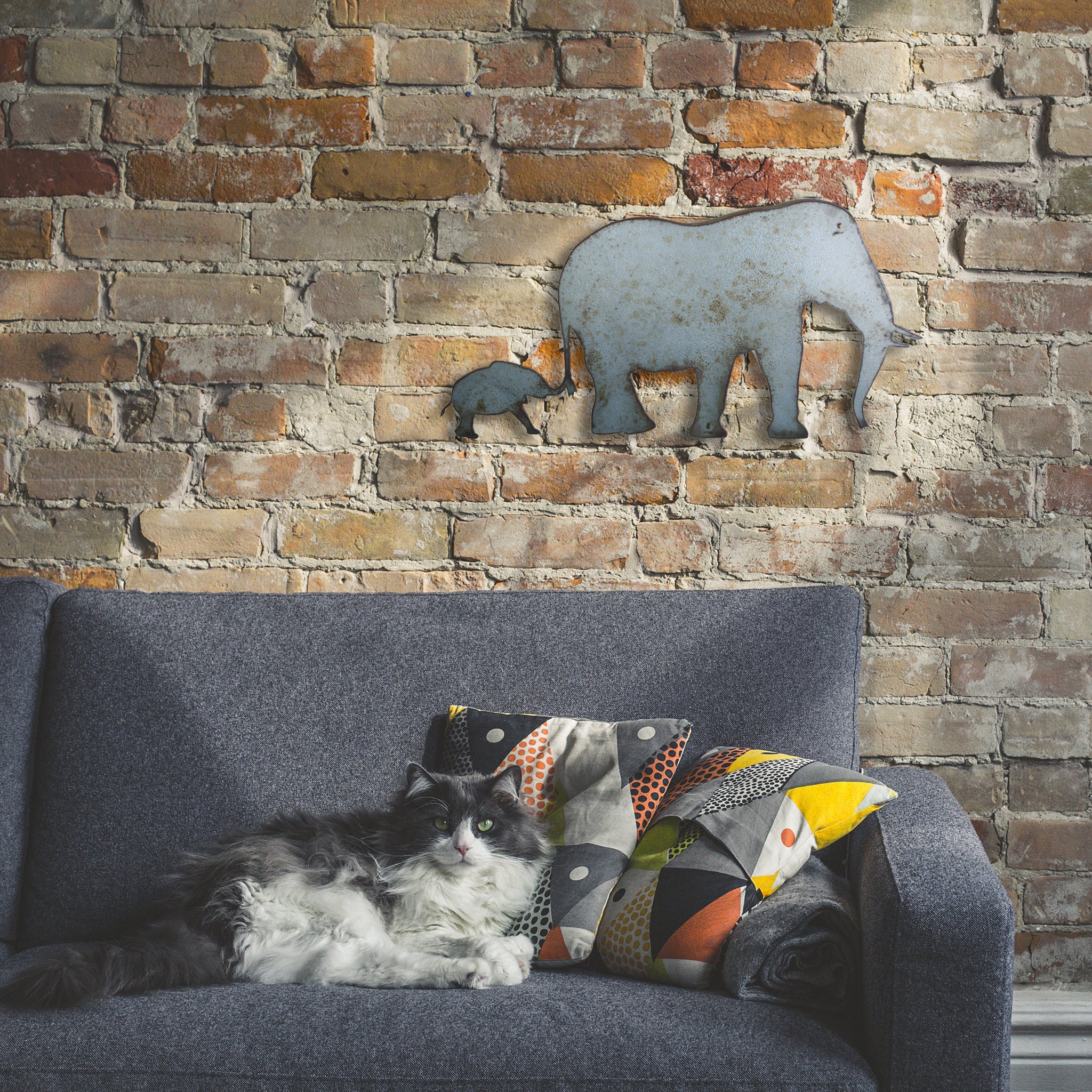 Elephant with Baby - Metal Wall Art Home Decor - Handmade in the USA - Choose 11", 17" or 24" Wide Choose your Patina Color - Free Ship