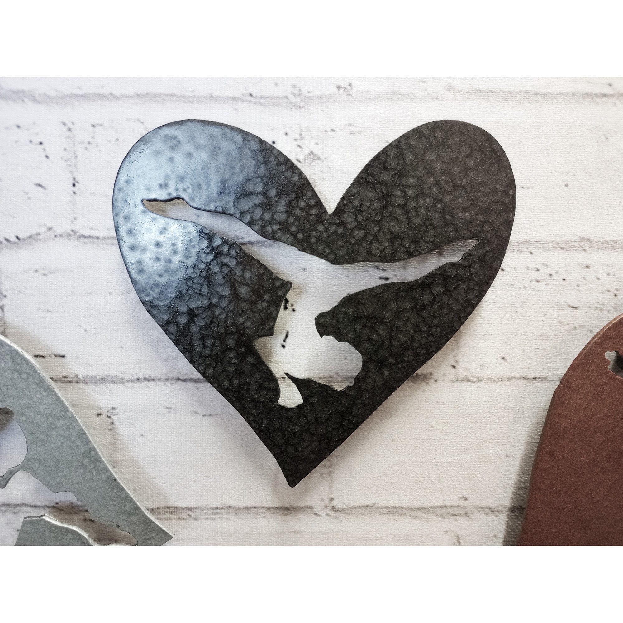 Five (5) Hearts with Gymnast Cutouts - Metal Wall Art Home Decor - Handmade in the USA - 6.5" wide - Choose your Patina Color - Free Ship