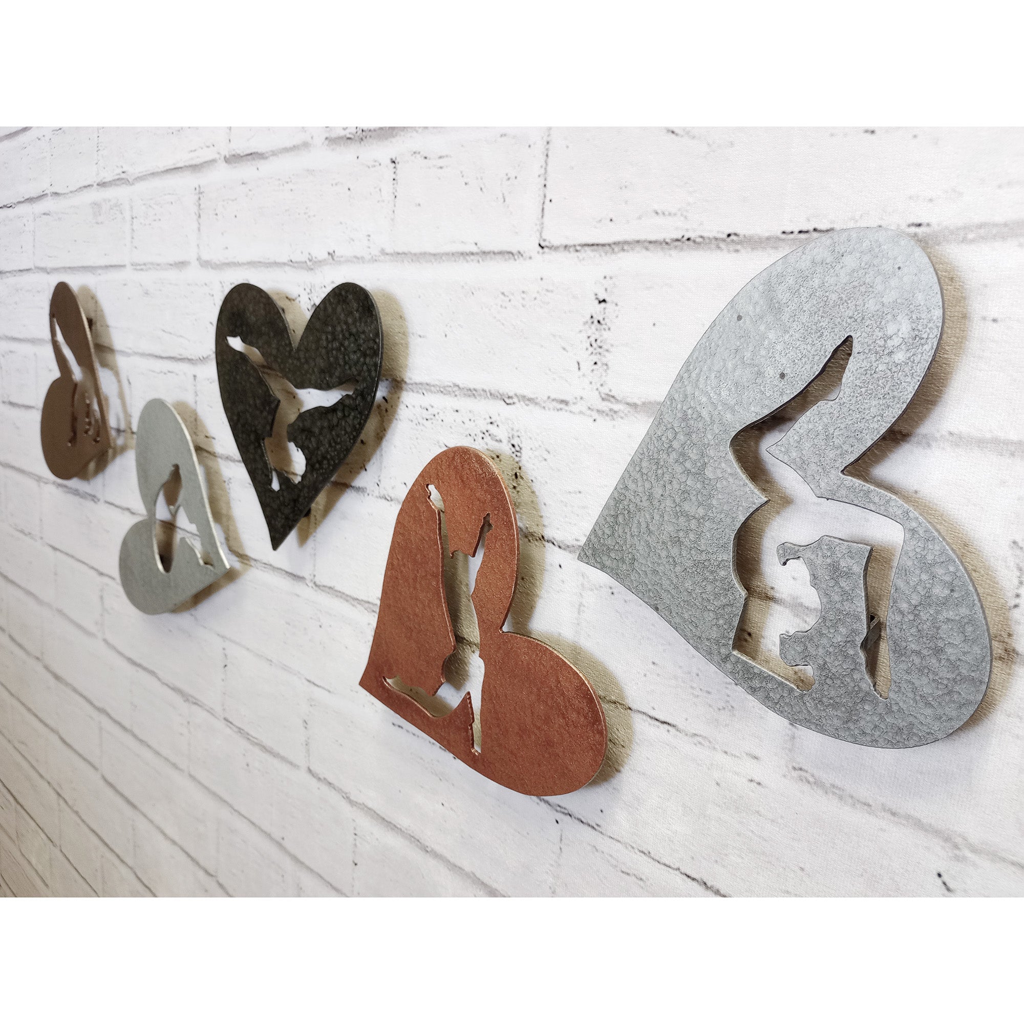 Five (5) Hearts with Gymnast Cutouts - Metal Wall Art Home Decor - Handmade in the USA - 6.5" wide - Choose your Patina Color - Free Ship