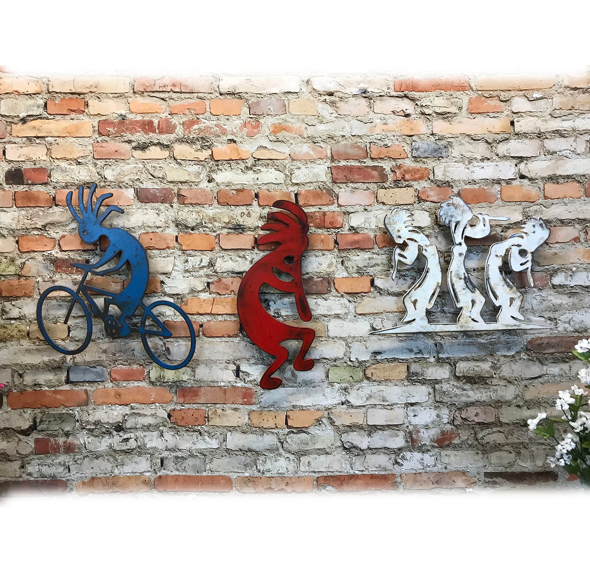 Three Kokopelli - Metal Wall Art Home Decor - Handmade in the USA - Choose 12", 17" or 23" Wide - Choose your Patina Color - Free Ship