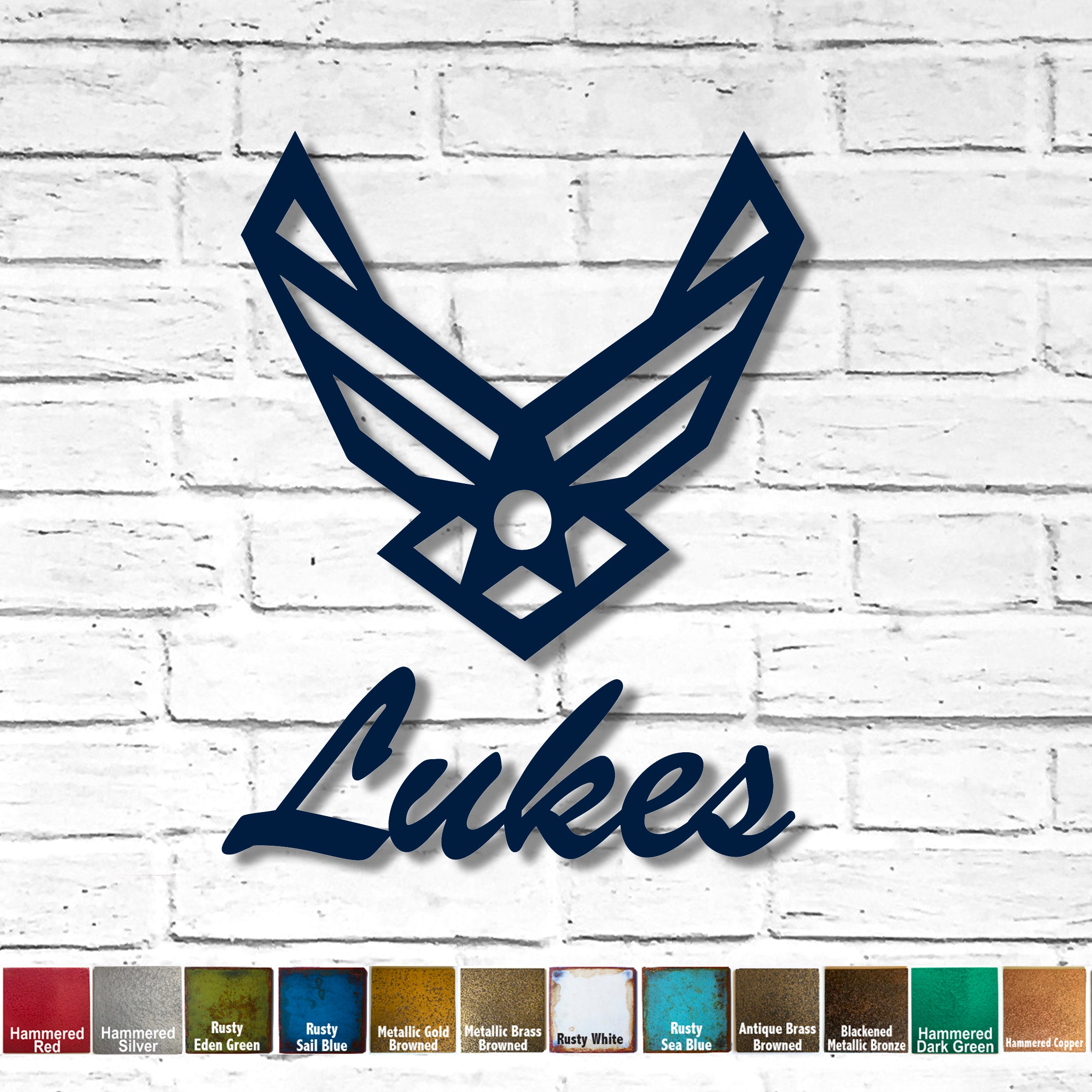 Custom Order - 17" Air Force Symbol and 17" wide Lukes - Both finished in Rusty Navy Blue