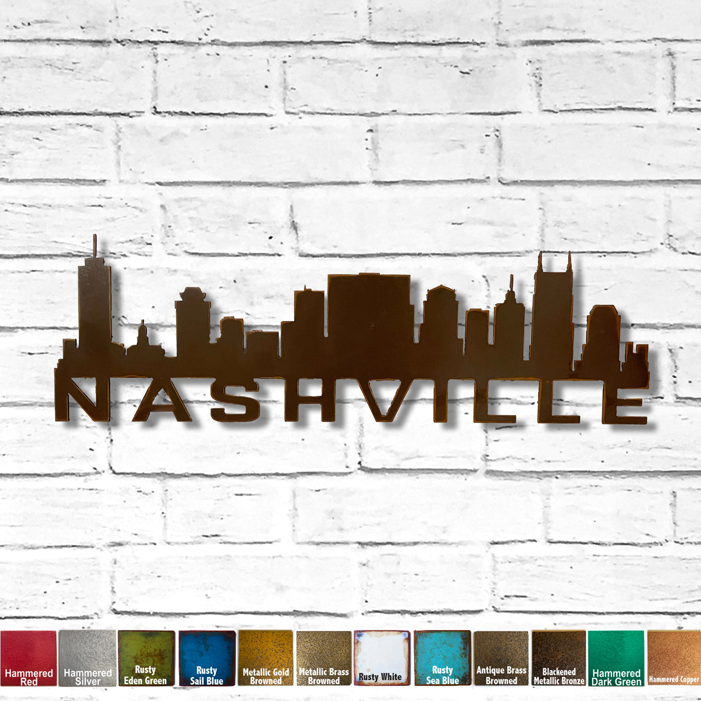 Nashville Skyline - Metal Wall Art Home Decor - Made in the USA - Choose 23", 30" or 40" Wide - Choose your Patina Color - Hanging Cityscape - Free Ship