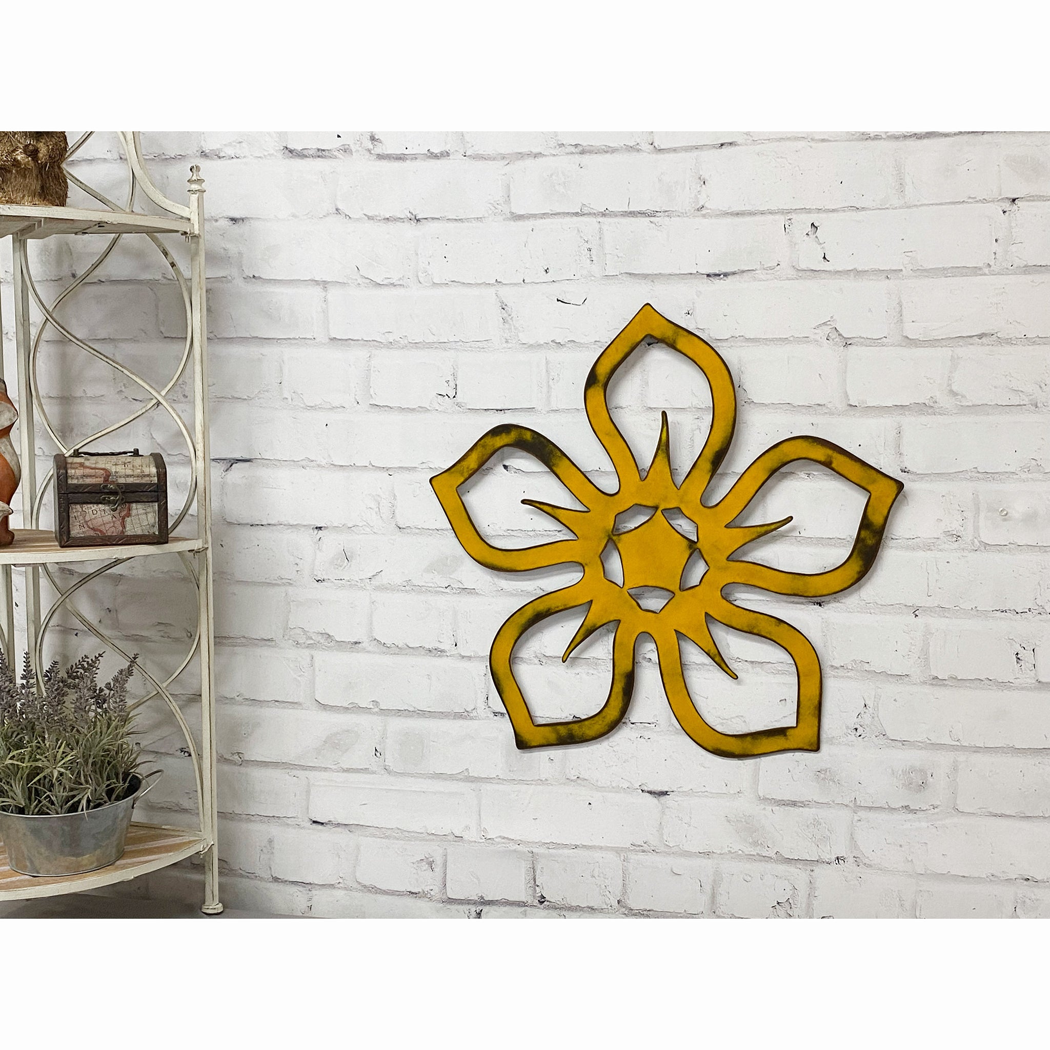 Pinwheel Flower 5 Petals - Metal Wall Art Home Decor - Handmade in the USA - Choose 12", 17" or 23" Wide, Choose a Patina Color - Free Ship