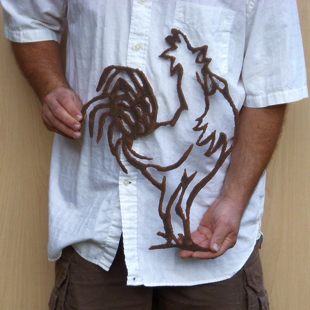Rooster Calling - Metal Wall Art Home Decor - Handmade in the USA - Choose 12", 17" or 23" Tall, Choose your Patina Color - Free Ship