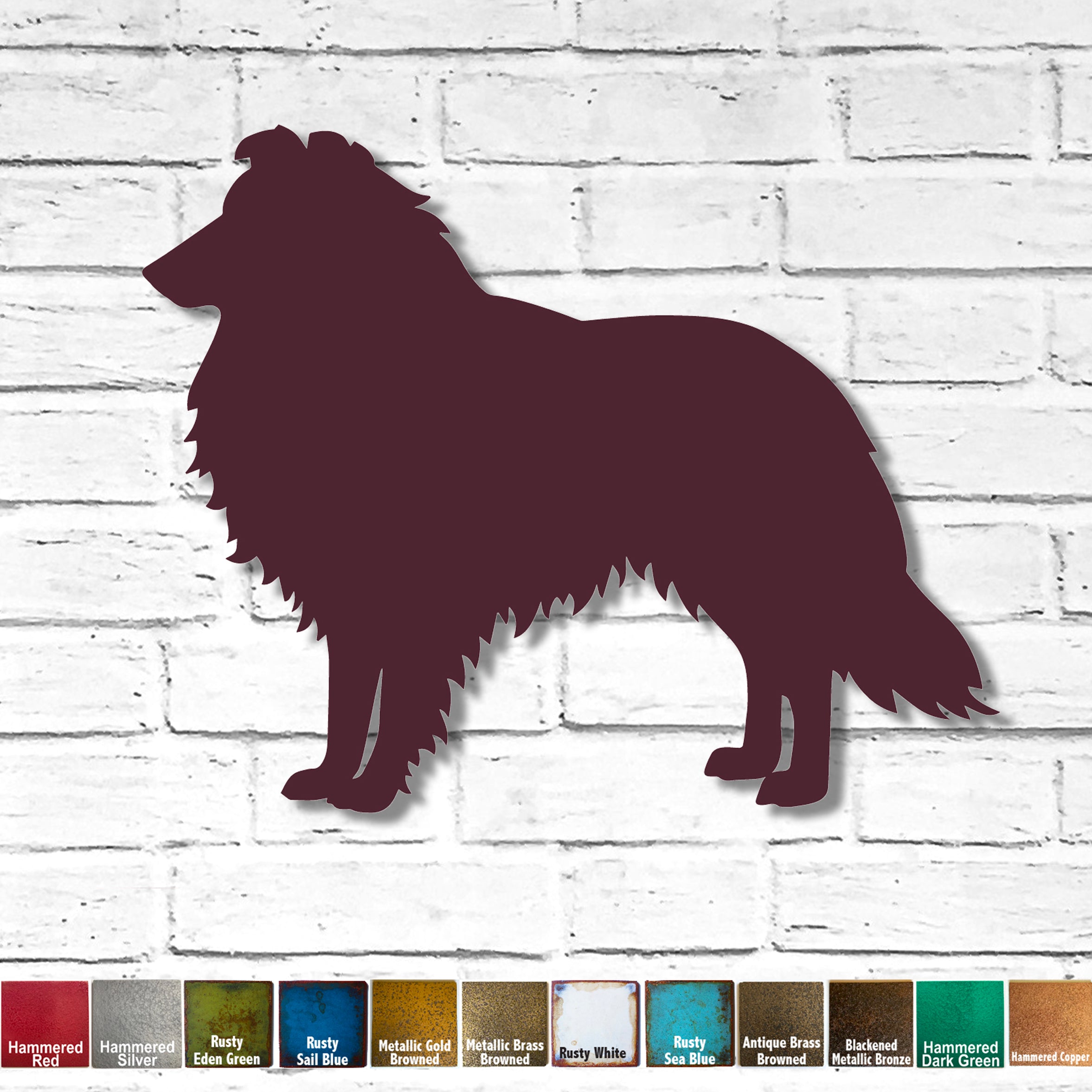 Rough Collie - Metal Wall Art Home Decor - Handmade in the USA - Choose 17" or 23" Wide - Choose your Patina Color - Free Ship