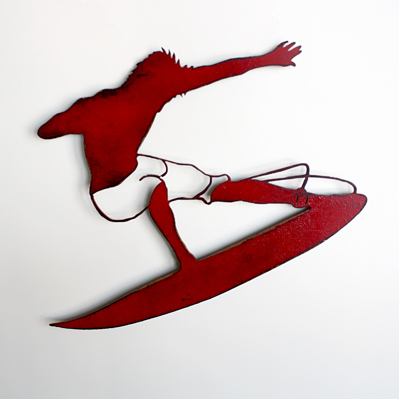 Female Surfer - Metal Wall Art Home Decor - Handmade in the USA - Choose 17", 24" or 36" Wide Choose your Patina Color - Free Ship