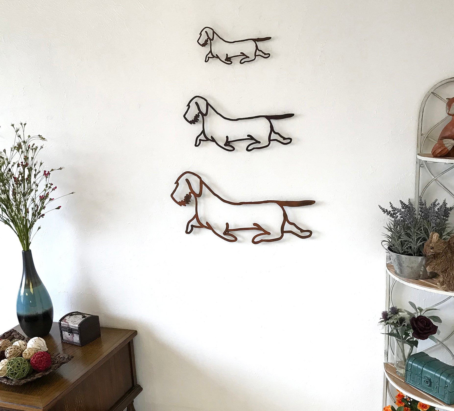 Wire Haired Dachshund - Metal Wall Art Home Decor - Handmade in the USA - Choose 17" or 23" Wide - Choose your Patina Color - Free Ship