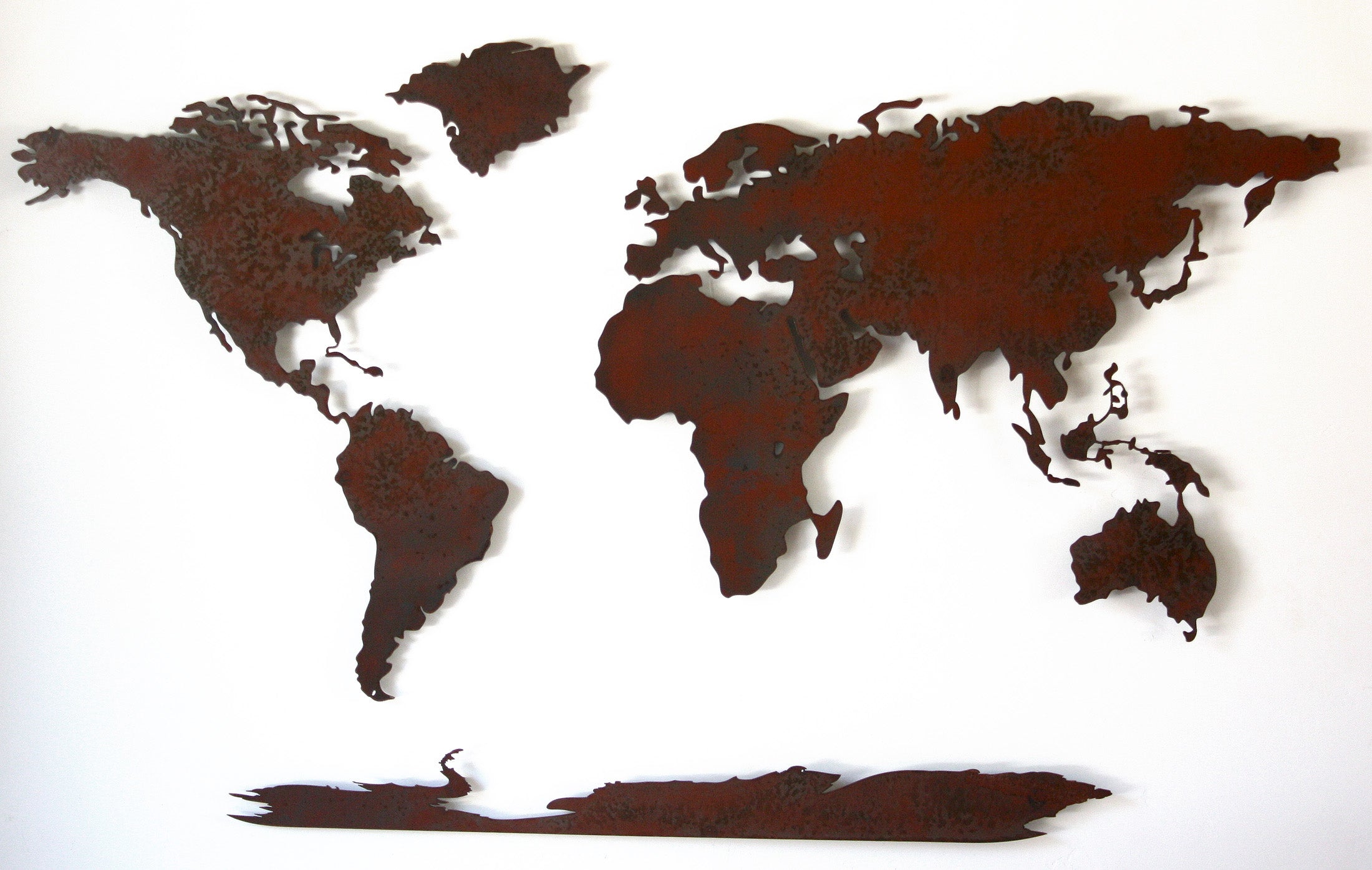 World Map "with" Antarctica - Metal Wall Art Home Decor - Handmade in the USA - Choose 50", 60" or 72" Wide - Choose your Patina Color - Free Ship