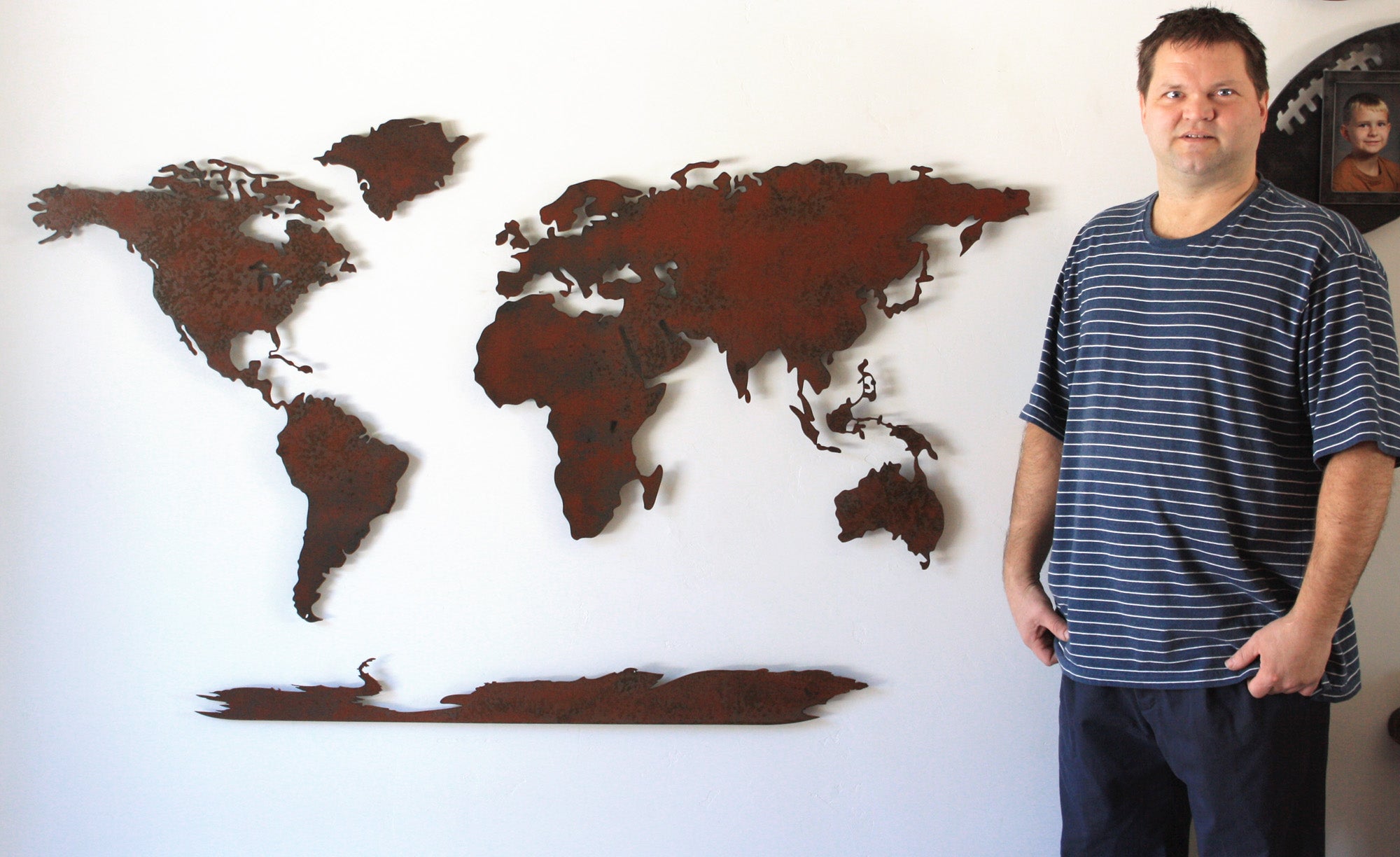 AUSTRALIA SHIPPING - World Map "with" Antarctica - Metal Wall Art Home Decor - 60" x 100" - Choose your Patina Color!