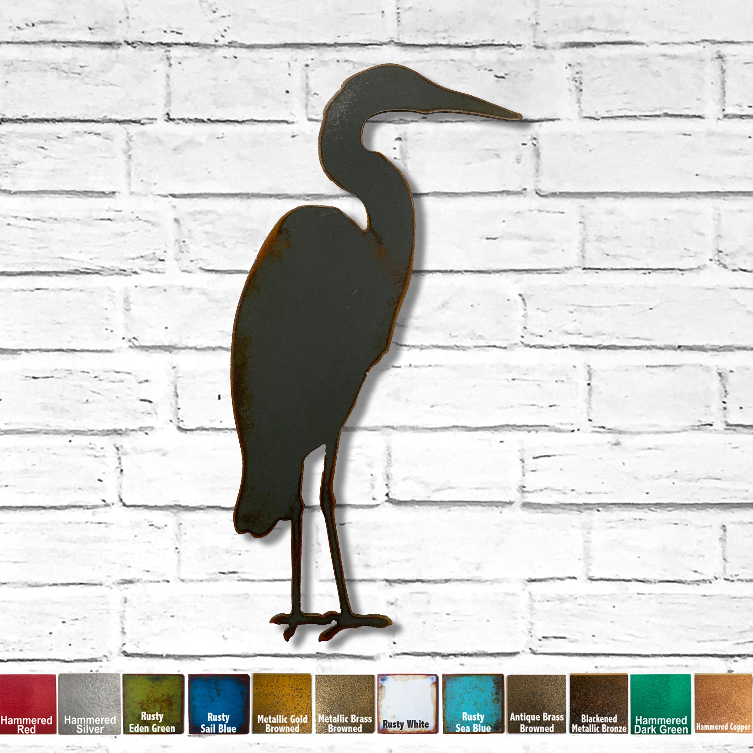 Crane - Metal Wall Art Home Decor - Made in the USA - Choose 12", 18" or 23" tall - Choose your Patina Color - Water Bird Animal Art - Free Ship