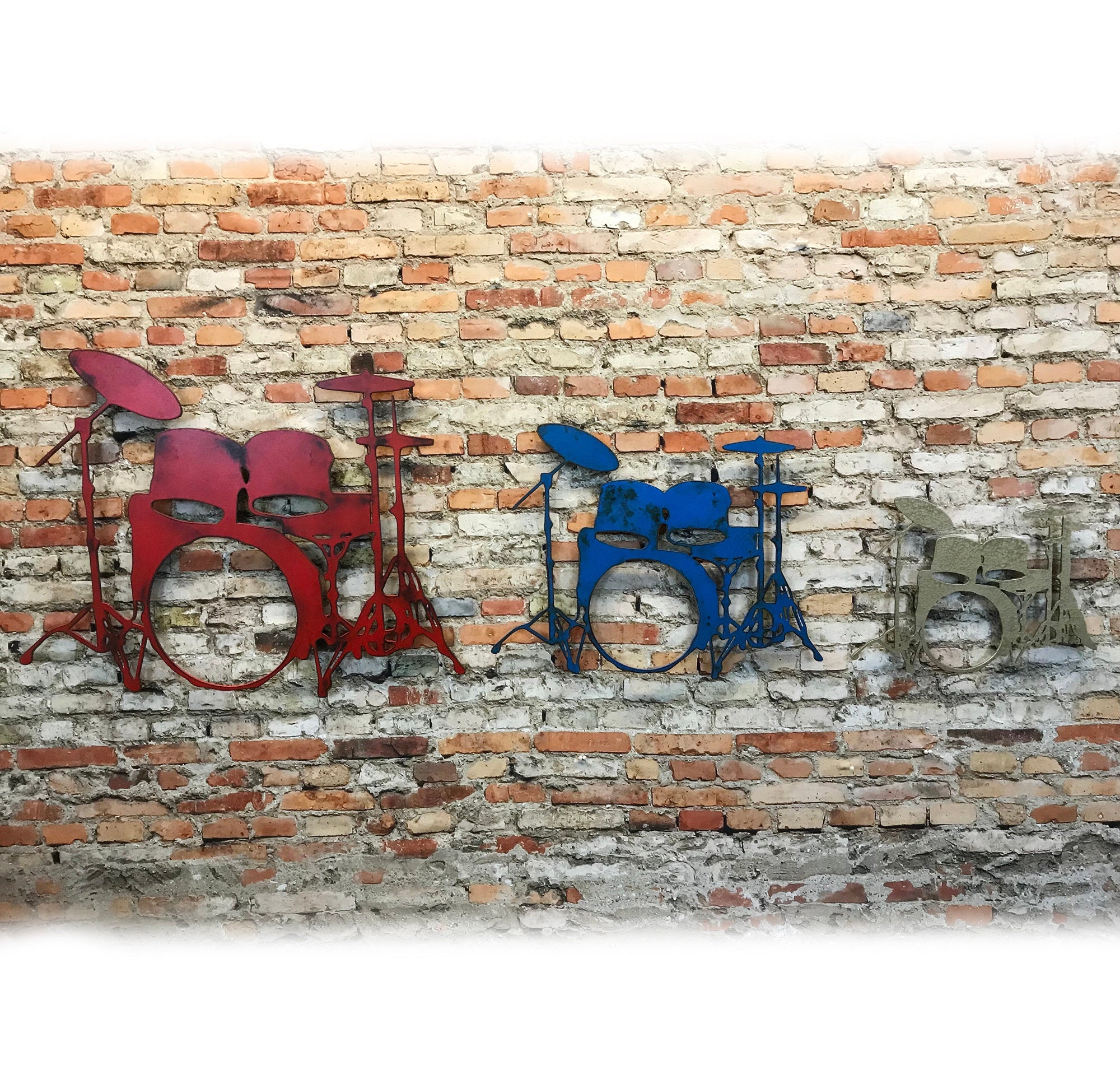 Drum Set - Metal Wall Art Home Decor - Handmade in the USA - Choose 12", 17" or 23" Wide Drums, Choose your Patina Color - Free Ship
