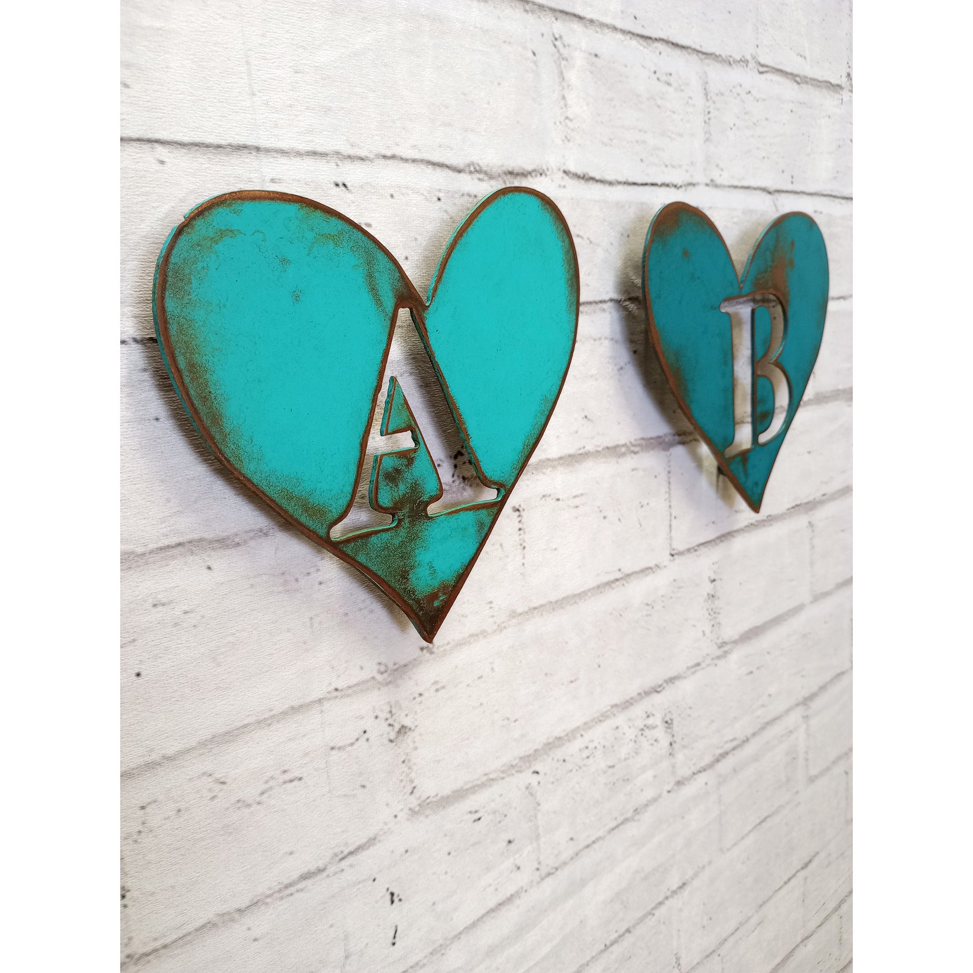Wood Hearts. Teal and Turquoise Hearts. Chunky Wooden Heart Shapes. Rustic  Heart Wall Decor
