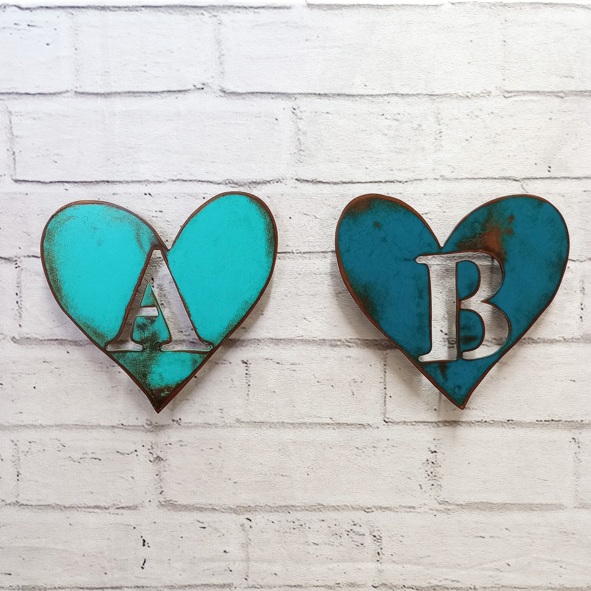 Wood Hearts. Teal and Turquoise Hearts. Chunky Wooden Heart Shapes. Rustic  Heart Wall Decor