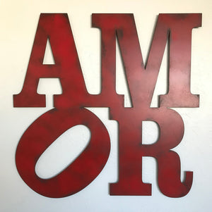 AMOR sign - Metal Wall Art Home Decor - Handmade in the USA - Choose 9", 11",  or 17" - Choose your Patina Color - Free Ship