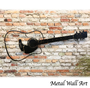 Acoustic guitar shaped metal wall art home decor handmade by Functional Sculpture llc