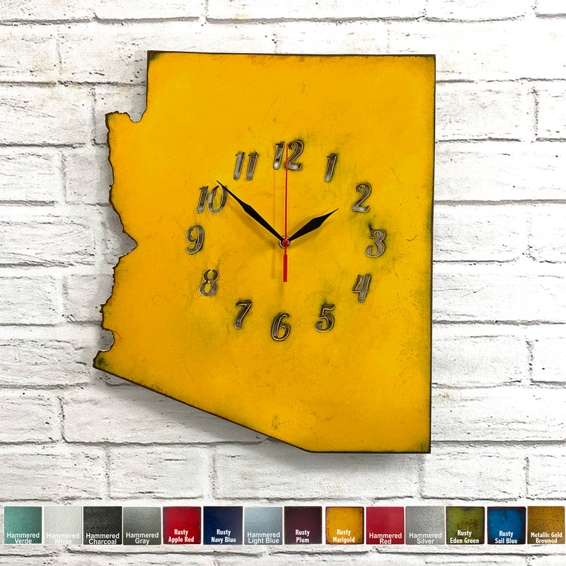 Arizona map with clock metal wall art home decor handmade by Functional Sculpture llc