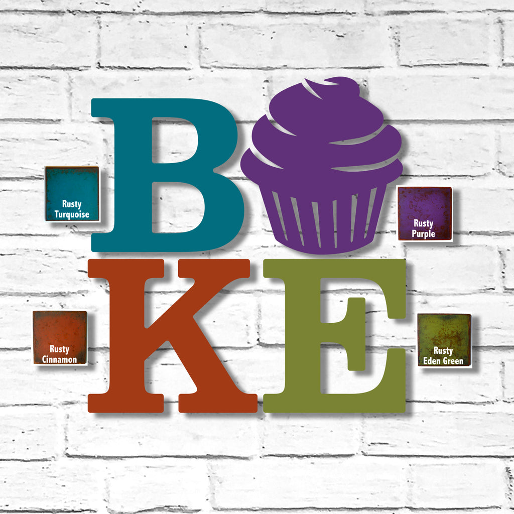 BAKE with Cupcake A - Measures 17.5" tall x 16.5" wide when hung together as shown - Metal Wall Art