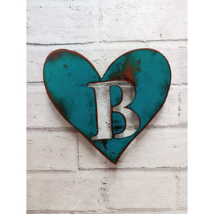 Heart(s) with Alphabet Letter Cutout - Metal Wall Art Home Decor - Handmade in the USA - 6.5" wide - Choose your Patina Color - Free Ship