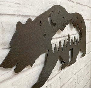 Bear with Trees - Metal Wall Art Home Decor - Handmade in the USA - Choose 12", 17" or 23" Wide Choose your Patina Color - Free Ship