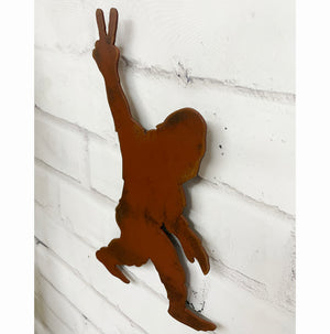 Bigfoot Yeti Peace Sign - Metal Wall Art Home Decor - Handmade in the USA - Choose 12", 17" or 23" tall Choose your Patina Color - Free Ship