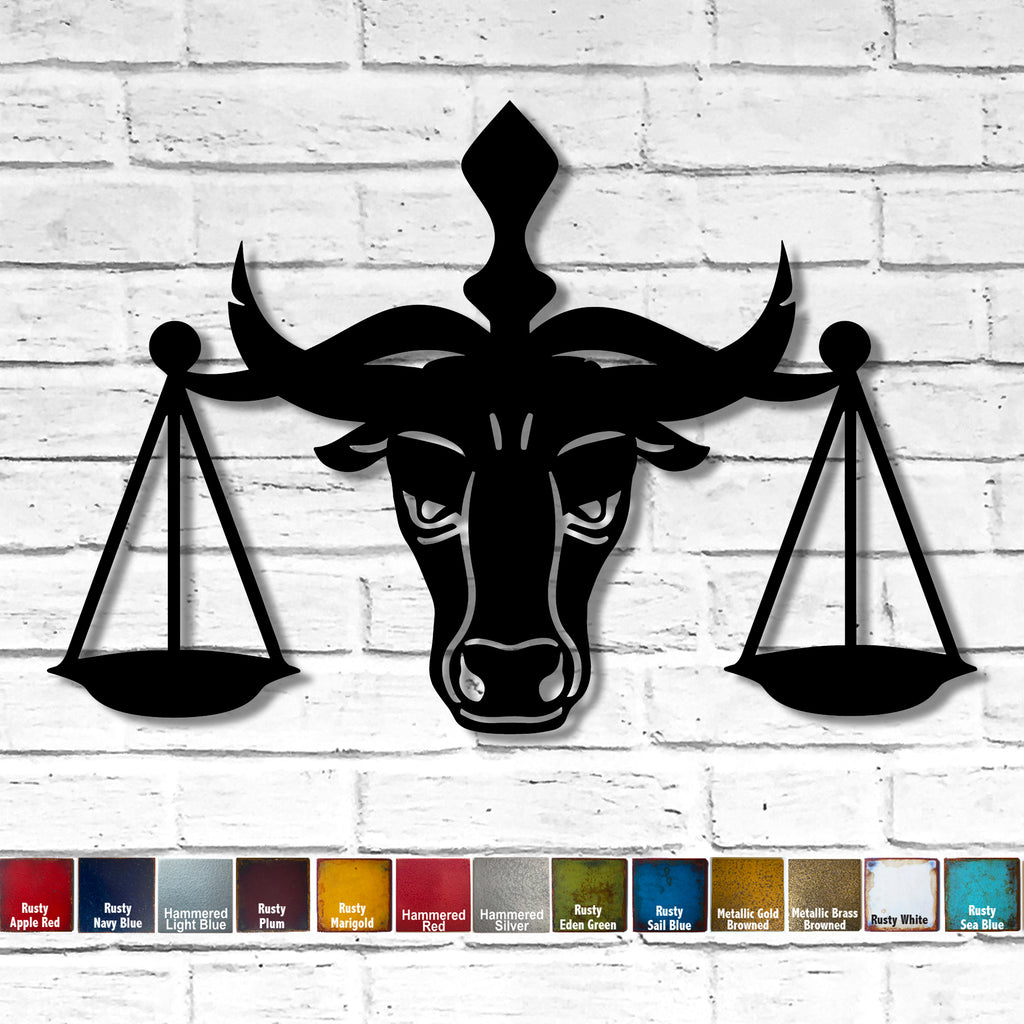 Bull with Justice Scale law symbol metal wall art home decor cutout handmade by Functional Sculpture llc