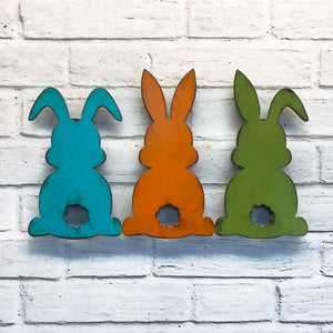 Bunnies - Three Multi-Color - Metal Wall Art Home Decor - Handmade in the USA - Measures 14" wide x 8.5" tall - Easter Decoration Bunny Rabbits