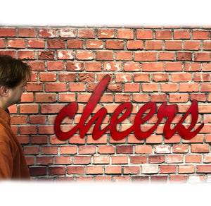 cheers sign - Metal Wall Art Home Decor - Handmade in the USA - Choose 17", 24" or 30" Wide - Choose your Patina Color - Free Ship