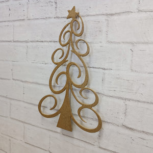 Christmas Tree - Swirly - Metal Wall Art Home Decor - Made in the USA - Choose 12", 18", or 24" Tall - Choose your Patina Color