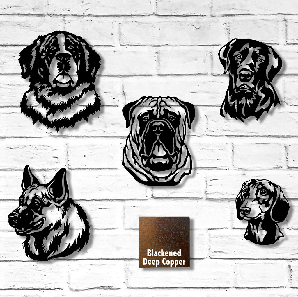 Custom Order of Five Dogs finished in Blackened Deep Copper - Metal Wall Art Home Decor