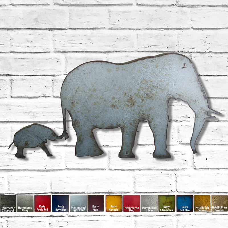 Elephant with Baby - Metal Wall Art Home Decor - Handmade in the USA - Choose 11", 17" or 24" Wide Choose your Patina Color - Free Ship