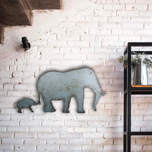Elephant with Baby - Metal Wall Art Home Decor - Handmade in the USA - Choose 11", 17" or 24" Wide Choose your Patina Color - Free Ship