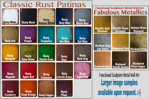 Classic rust color patina and fabulous metallics patina for metal wall art by Functional Sculpture llc