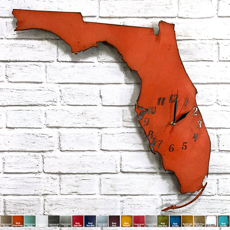 Florida Metal Wall Art Clock - Italic Numbers -  Home Decor - Handmade in the USA - Choose 16" or 22" wide, Choose your Patina Color - Free Ship
