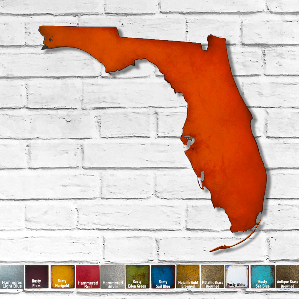 Florida map metal wall art home decor handmade by Functional Sculpture LLC