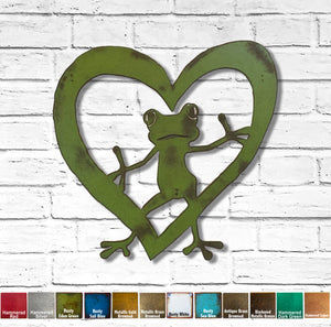 Frog with Heart - Metal Wall Art Home Decor - Handmade in the USA - Choose 12", 17" or 23" Wide - Choose your Patina Color - Free Ship
