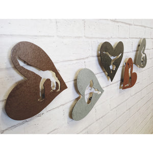 Five (5) Hearts with Gymnast Cutouts - Metal Wall Art Home Decor - Handmade in the USA - 6.5" wide - Choose your Patina Color - Free Ship