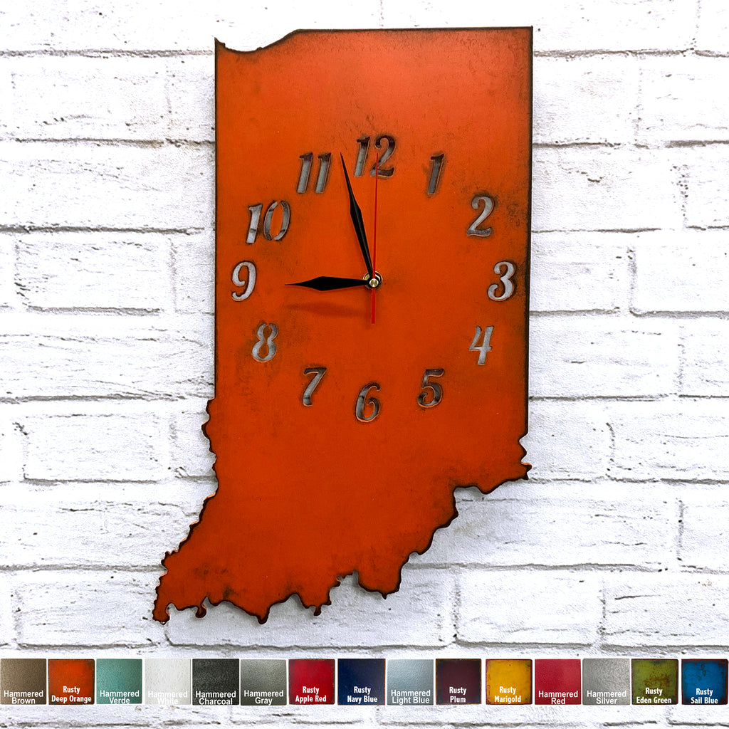 Indiana map metal wall art clock home decor handmade by Functional Sculpture llc