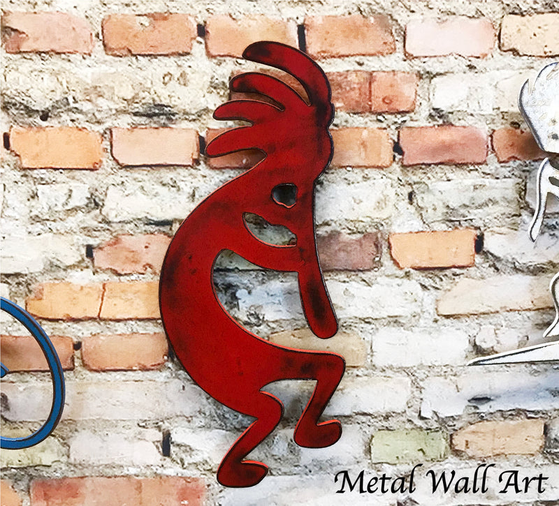 Custom Order - Kokopelli - 3.5 feet tall x 17.5 inches wide - finished in Rusty Sea Blue - Metal Wall Art Home Decor