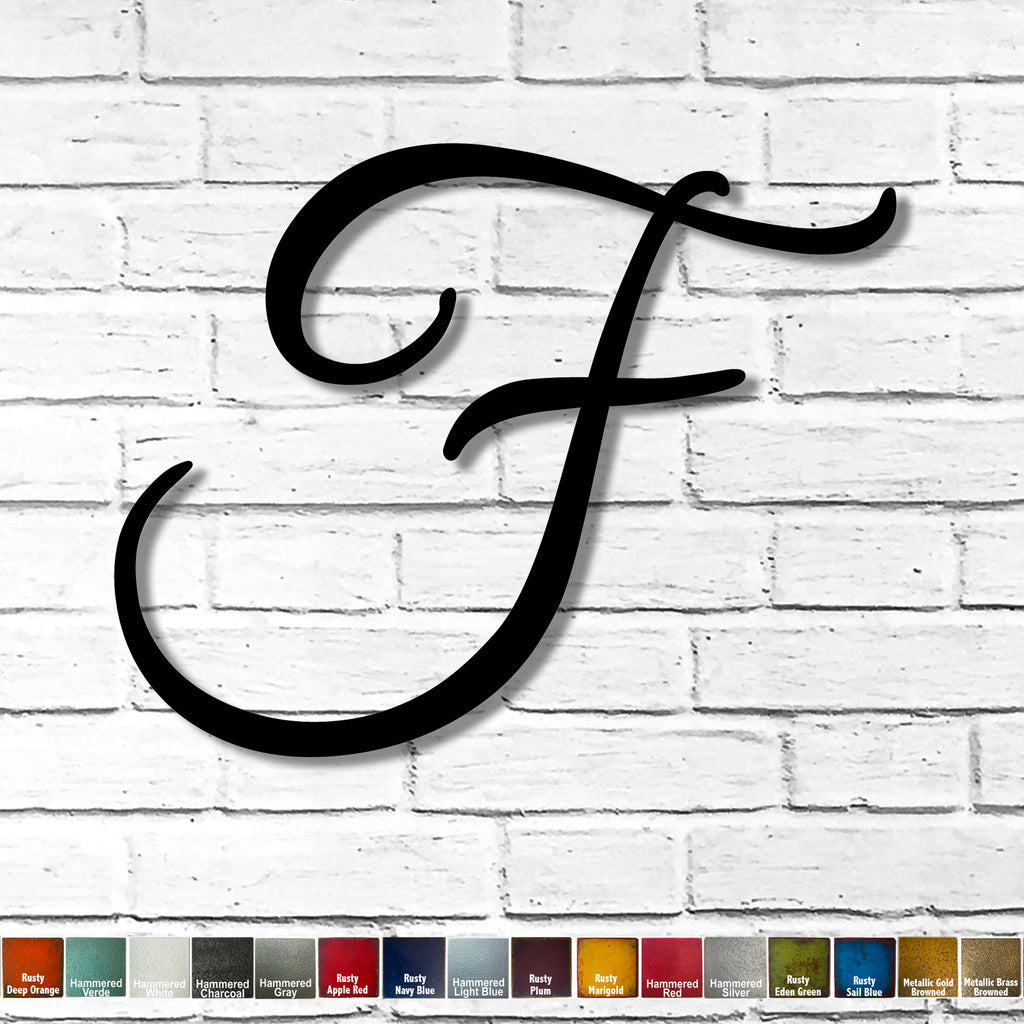 Letter F - Great Vibes Font - Metal Wall Art Home Decor - Handmade in the USA - Measures 21" wide x 16.5" tall - Choose your Patina Color! FREE SHIPPING