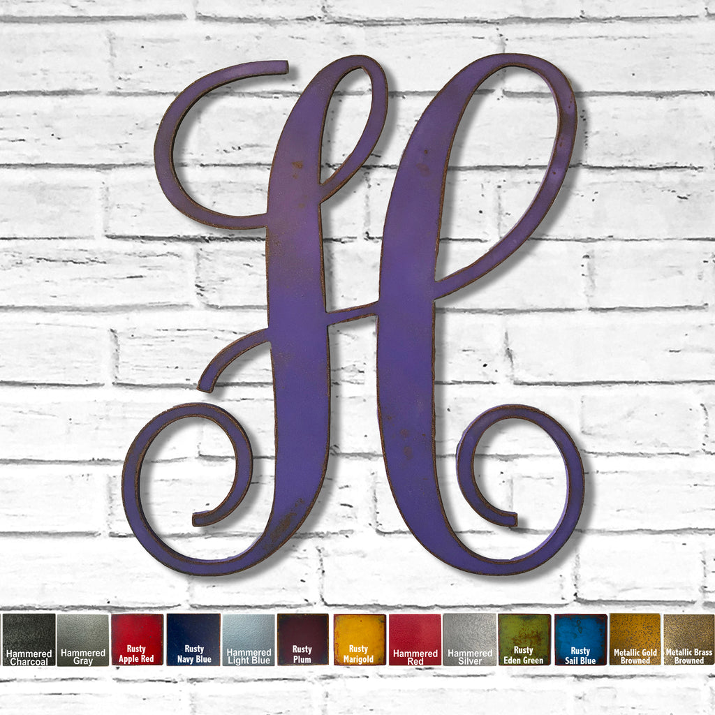 Letter H - Monogram Font - Metal Wall Art Home Decor - Made in USA - Choose 8", 12" or 16" Tall - Choose Patina Color! Choose any letter FREE SHIP
