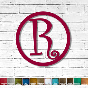 Letter R Encircled - Measures 36" x 36" - Choose your Patina Color - Metal Wall Art Home Decor